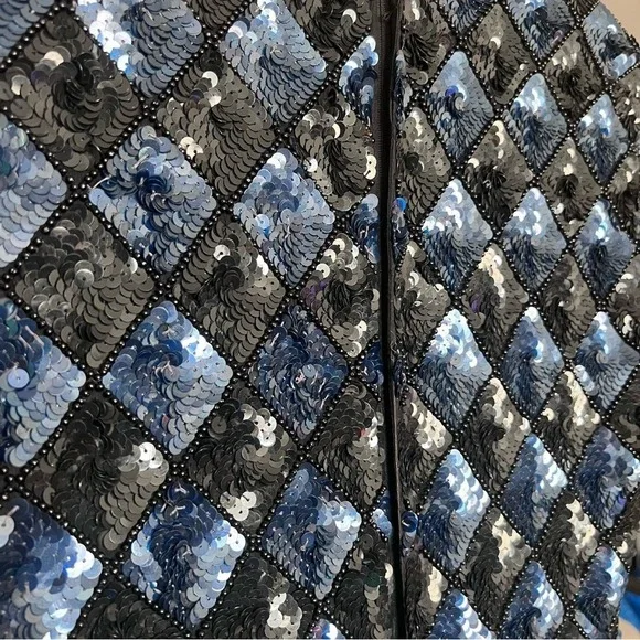 VTG Stenay Sequin Blue Dress SZ 10 Glam Party Wedding Cocktail Diamond - Picture 13 of 15